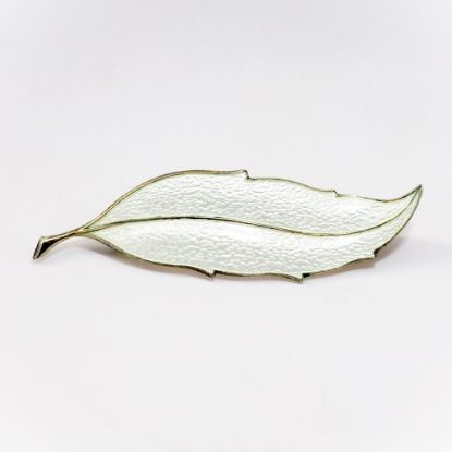 Picture of Vintage Mid Century Modernist Finn Jensen Sterling Silver & White Guilloche Enamel Leaf Brooch