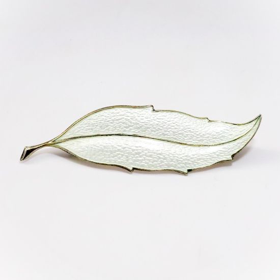 Picture of Vintage Mid Century Modernist Finn Jensen Sterling Silver & White Guilloche Enamel Leaf Brooch