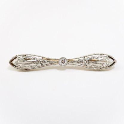 Picture of Antique Edwardian Era 14k Yellow Gold, Platinum & Old Cut Diamond Brooch