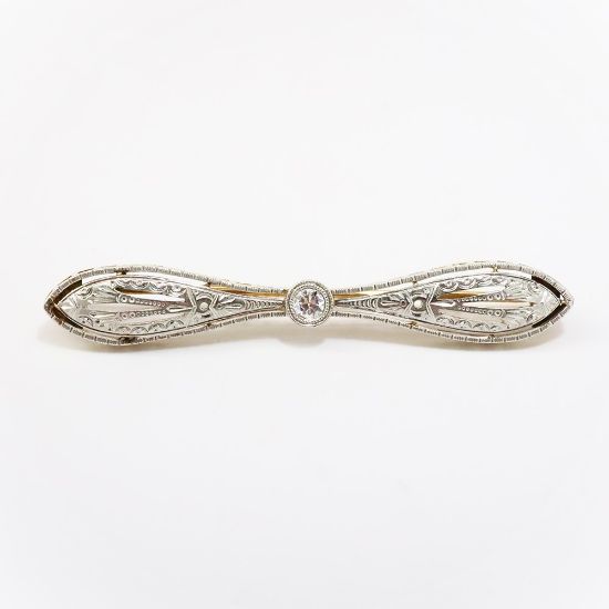 Picture of Antique Edwardian Era 14k Yellow Gold, Platinum & Old Cut Diamond Brooch