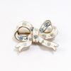 Picture of Vintage 14k Yellow Gold Bow Watch Brooch with Hand Painted White & Blue Enamel Flowers