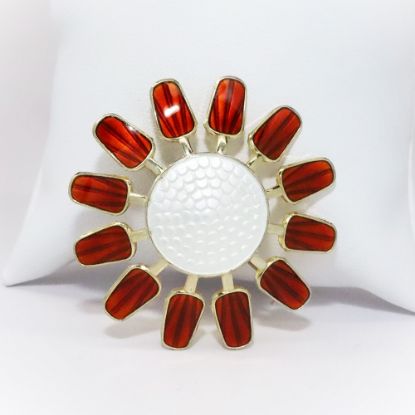 Picture of Vintage Mid Century Modern Aksel Holmsen Norwegian Gilt Sterling Silver & Guilloche Enameled Flower Brooch