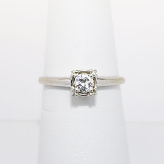 Picture of Antique Art Deco Era 14k White Gold & Old European Cut Diamond Solitaire Engagement Ring