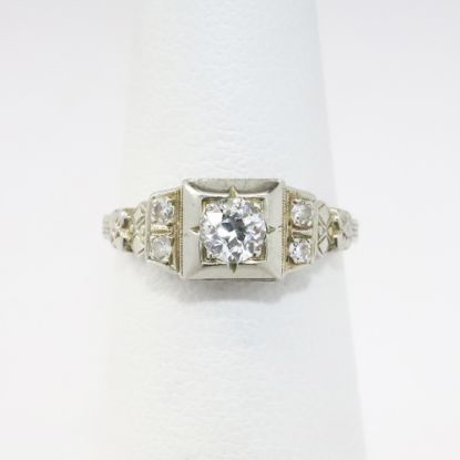 Picture of Antique Art Deco Era 18k White Gold & Old European Cut Diamond Ring with Single Cut Diamond Accents