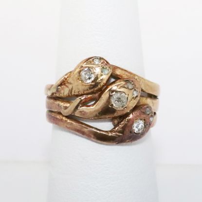 Picture of Antique 14k Gold & Old Cut Diamond Triple Snake Ring