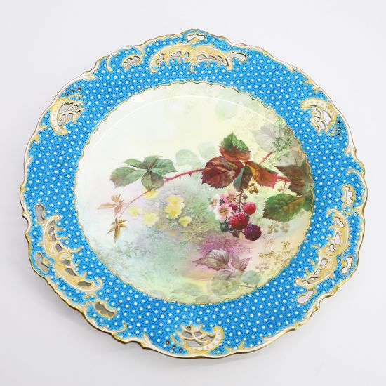 Picture of 1891-1912 Mintons England Cabinet Plate with Hand Painted Blackberries by Frederick Walklett