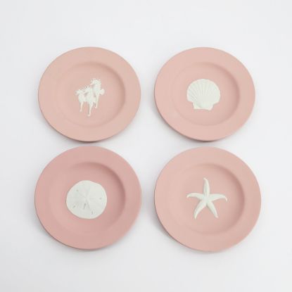 Picture of Vintage Set of 4 Wedgwood Cream on Pink Jasperware Sea Life Dishes