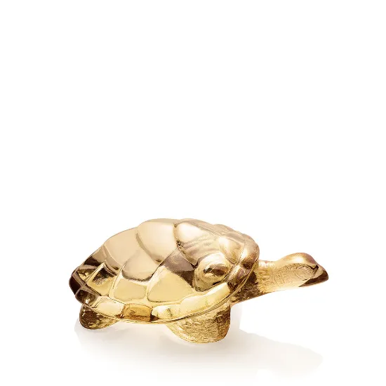 Picture of Lalique Caroline Turtle Sculpture - Gold Luster Crystal