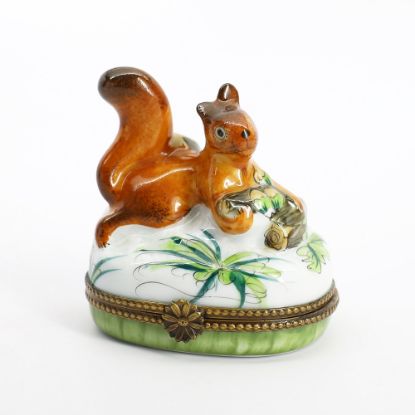 Picture of Retired Limoges, France Porcelain Squirrel with Acorns Trinket Box