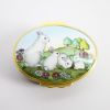 Picture of Rare Halcyon Days Enameled White Rabbit Family Trinket Box with Green Base