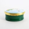 Picture of Rare Halcyon Days Enameled White Rabbit Family Trinket Box with Green Base