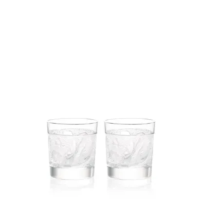 Picture of Lalique Set of 2 Owl Double Old Fashion Tumblers - Clear Crystal