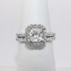 Picture of 14k White Gold & Haloed Cushion Cut Diamond Bridal Ring Set
