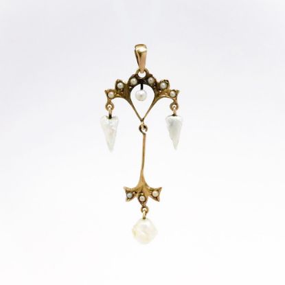 Picture of Antique Edwardian Era 10k Gold & Mississippi River Freshwater Pearls Lavalier Pendant