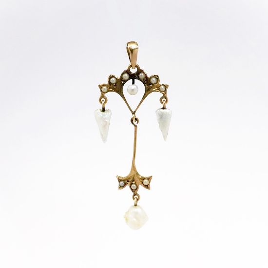 Picture of Antique Edwardian Era 10k Gold & Mississippi River Freshwater Pearls Lavalier Pendant