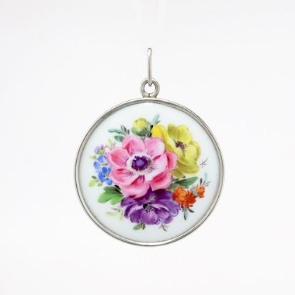 Picture of Early 20th Century Meissen Hand Painted Porcelain & .800 Silver Pendant