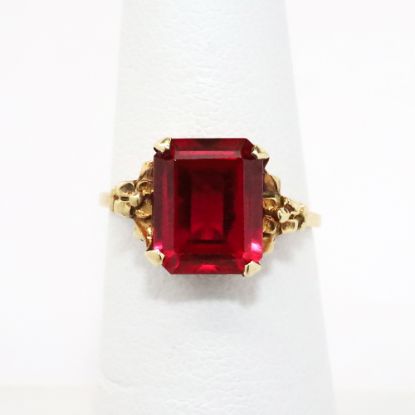 Picture of Antique Early 20th Century 10k Yellow Gold & Emerald Cut Synthetic Ruby Ring