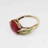 Picture of Vintage 10k Gold, Carved Synthetic Ruby & Green Enamel Tulip Ring