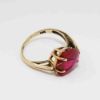 Picture of Vintage 10k Gold, Carved Synthetic Ruby & Green Enamel Tulip Ring