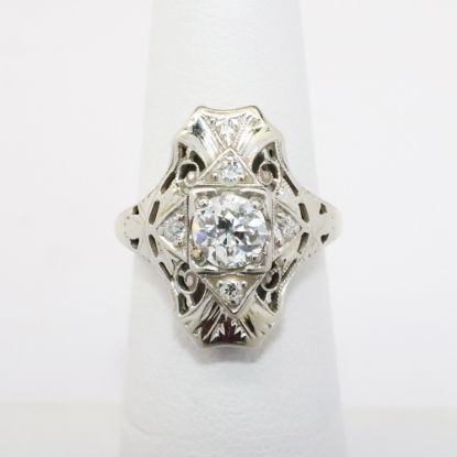 Picture of Antique Art Deco Era Platinum Filigree & Old European Cut Diamond Ring