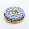 Picture of Retired Limoges Porcelain Traditional Round Blue & Gold Trinket Box with Floral Motif by Artoria