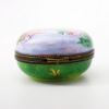 Picture of Retired Traditional Round Limoges Porcelain Trinket Box with Painted Cottage Scene on Lid