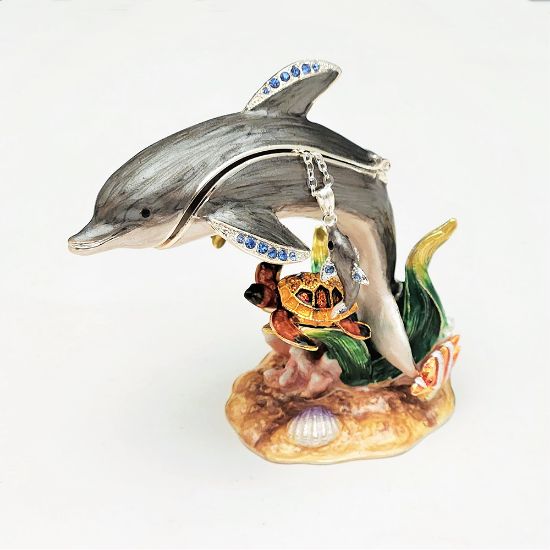 Picture of Kingspoint Designs Don the Dolphin & Sid the Sea Turtle Trinket Box with Matching Necklace