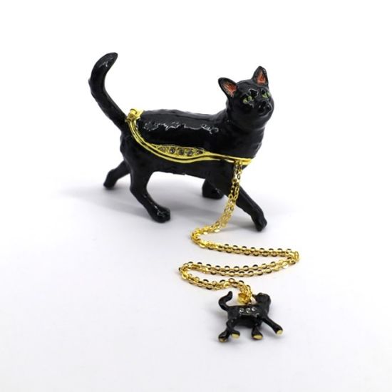 Picture of Kingspoint Designs Salem the Bombay Black Cat Trinket Box with Matching Necklace