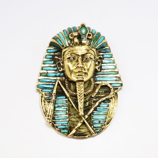 Picture of 18k Yellow Gold, Turquoise & Diamond Egyptian Revival King Tutankhamun Mask Pendant 