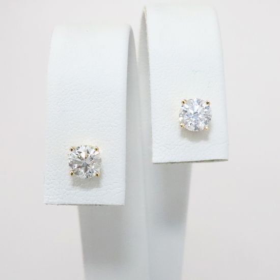 Picture of 14k Yellow Gold & Diamond Solitaire Stud Earrings 