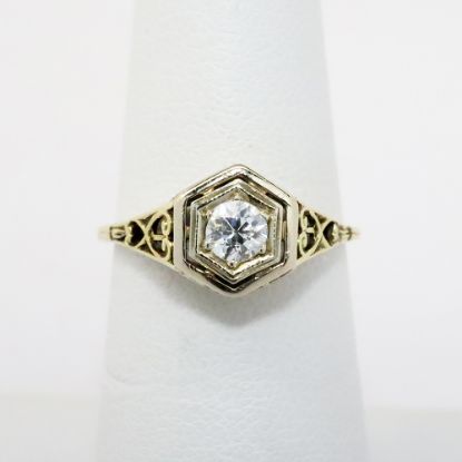 Picture of Antique Edwardian Era 14k Yellow Gold & Old European Cut Diamond Solitaire Engagement Ring 