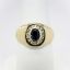 Picture of 14k Yellow Gold & Oval Cut Sapphire Men's Ring with Diamond Halo 