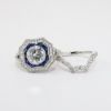 Picture of Antique Art Deco 18k White Gold, Diamond & Synthetic Sapphire Engagement Ring with Custom Made Matching 19k Gold & Diamond Band 