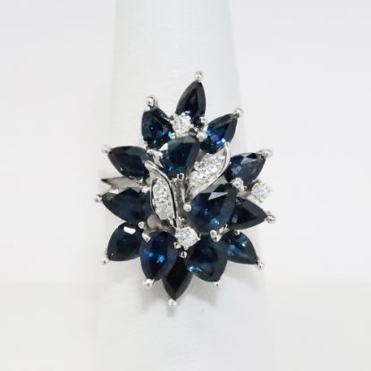 Picture of 14k White Gold, Blue Sapphire & Diamond Cocktail Ring 