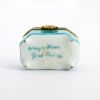 Picture of Vintage Traditional Chest Shaped Limoges Porcelain Trinket Box in Turquoise, Blue & Gold