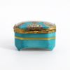 Picture of Vintage Traditional Chest Shaped Limoges Porcelain Trinket Box in Turquoise, Blue & Gold