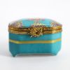 Picture of Vintage Traditional Chest Shaped Limoges Porcelain Trinket Box in Turquoise, Blue & Gold