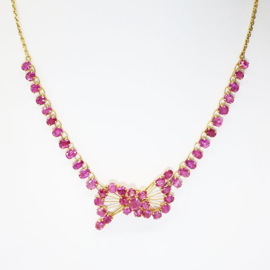 Picture of Vintage 22k Yellow Gold & Oval Cut Pink Sapphire Necklace