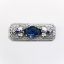 Picture of Art Deco Rhodium Filigree Bar Brooch with Blue Czech Glass & Enameled Flowers