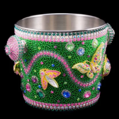 Picture of Isabella Adams Spring Garden Champagne Ice Bucket featuring Premium Crystal Bugs