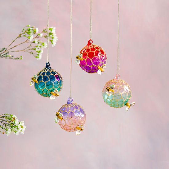 Picture of One Hundred 80 Degrees Red & Purple Honey Comb Bee Ball Glass Ornament By Glitterville