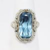 Picture of Antique Art Deco Era 14k White Gold Filigree & Blue Synthetic Spinel Ring with Gray Seed Pearl Accents