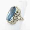 Picture of Antique Art Deco Era 14k White Gold Filigree & Blue Synthetic Spinel Ring with Gray Seed Pearl Accents