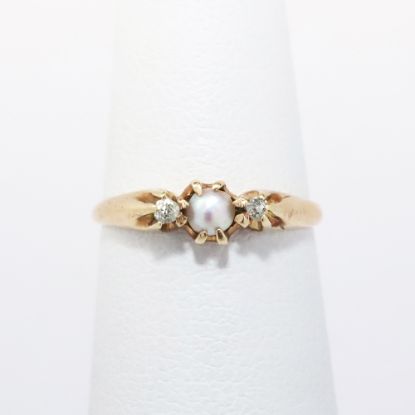 Picture of Antique 10k Gold & Seed Pearl Ring with Old Cut Diamond Accents