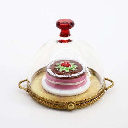 Picture of Limoges Porcelain Holiday Cake Under Glass Dome Trinket Box 