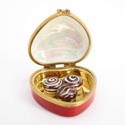 Picture of Limoges Porcelain Heart Shaped Chocolate Trinket Box with Surprise Truffles Inside by Pierre Arquie 