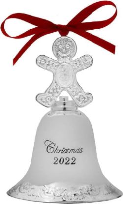 Picture of Wallace 2022 Silver-Plated Grande Baroque Bell Ornament w/Gingerbread Man Finial, 28th Edition