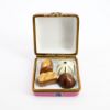 Picture of Limoges Porcelain Pink Gift with Purple Ribbon Trinket Box with Surprise Chocolates Inside  