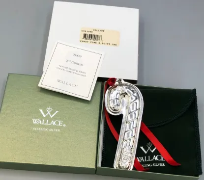 Picture of Wallace 2009 Sterling Silver 2nd Ed. Rose Point Candy Cane Ornament, with Box
