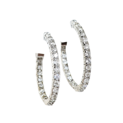 Picture of 14k White Gold & Diamond Hoop Earrings